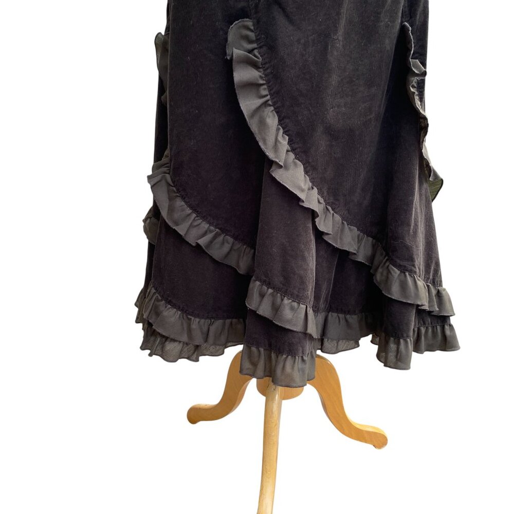 Vintage Brown Corduroy Tiered Ruffle Midi Skirt Boho Forest Fairy Indie Grunge-L - Picture 7 of 12